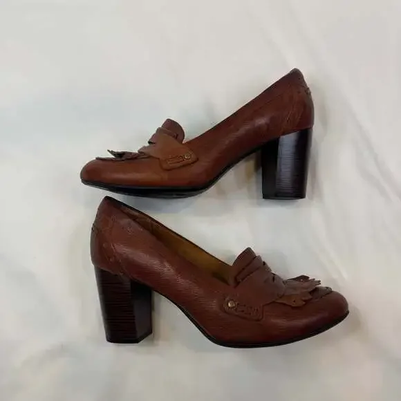 Clarks Indigo Brown Leather Kiltie Heeled Penny Loafers Size 8M - Picture 4 of 9